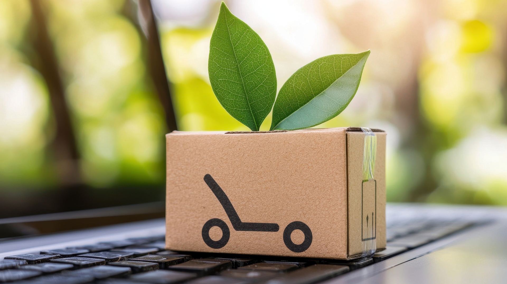 Nachhaltige Verpackung auf Computertastatur | Amazon Full Service Agentur