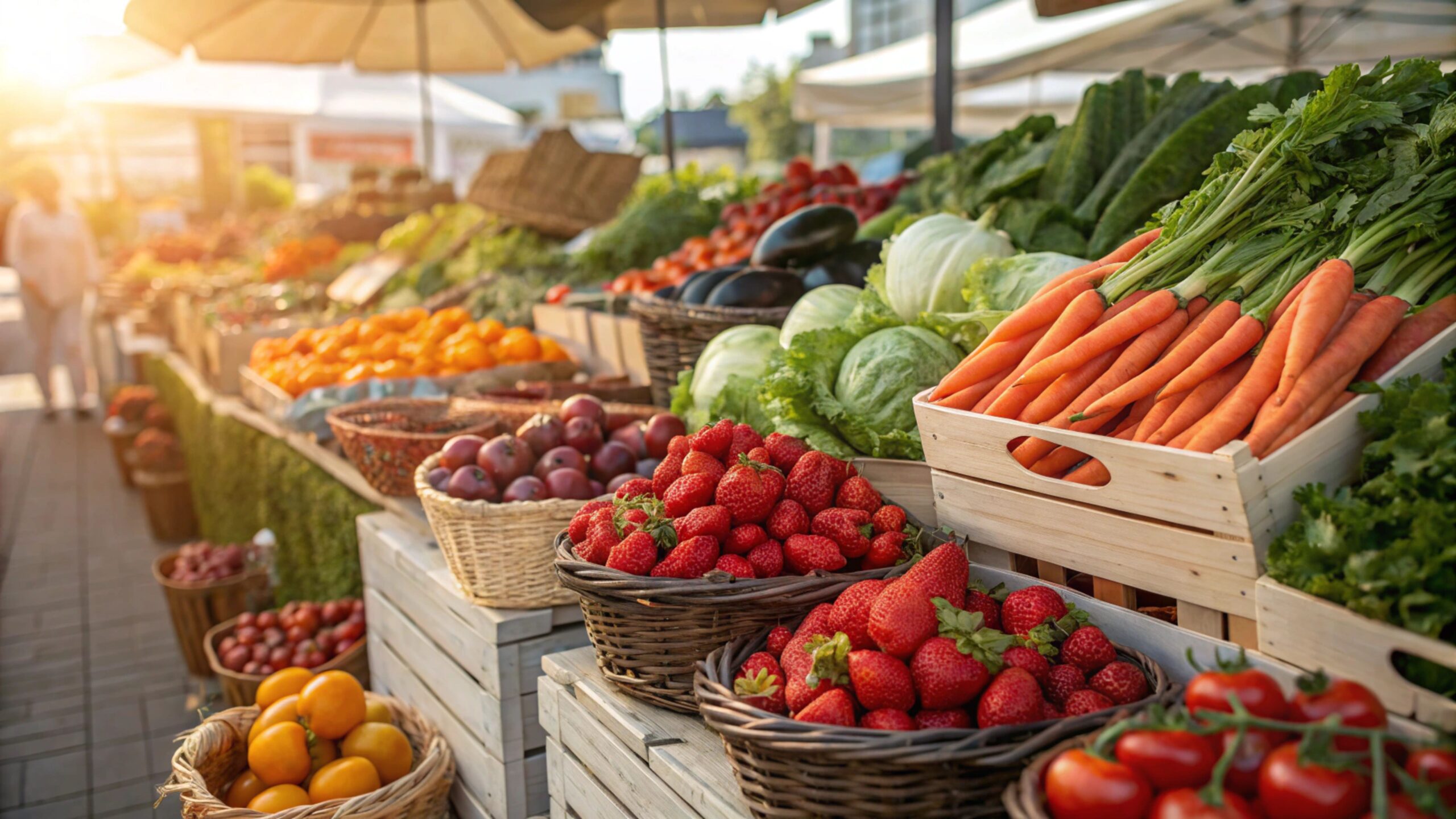 Frische Produkte auf einem sonnigen Bauernmarkt
