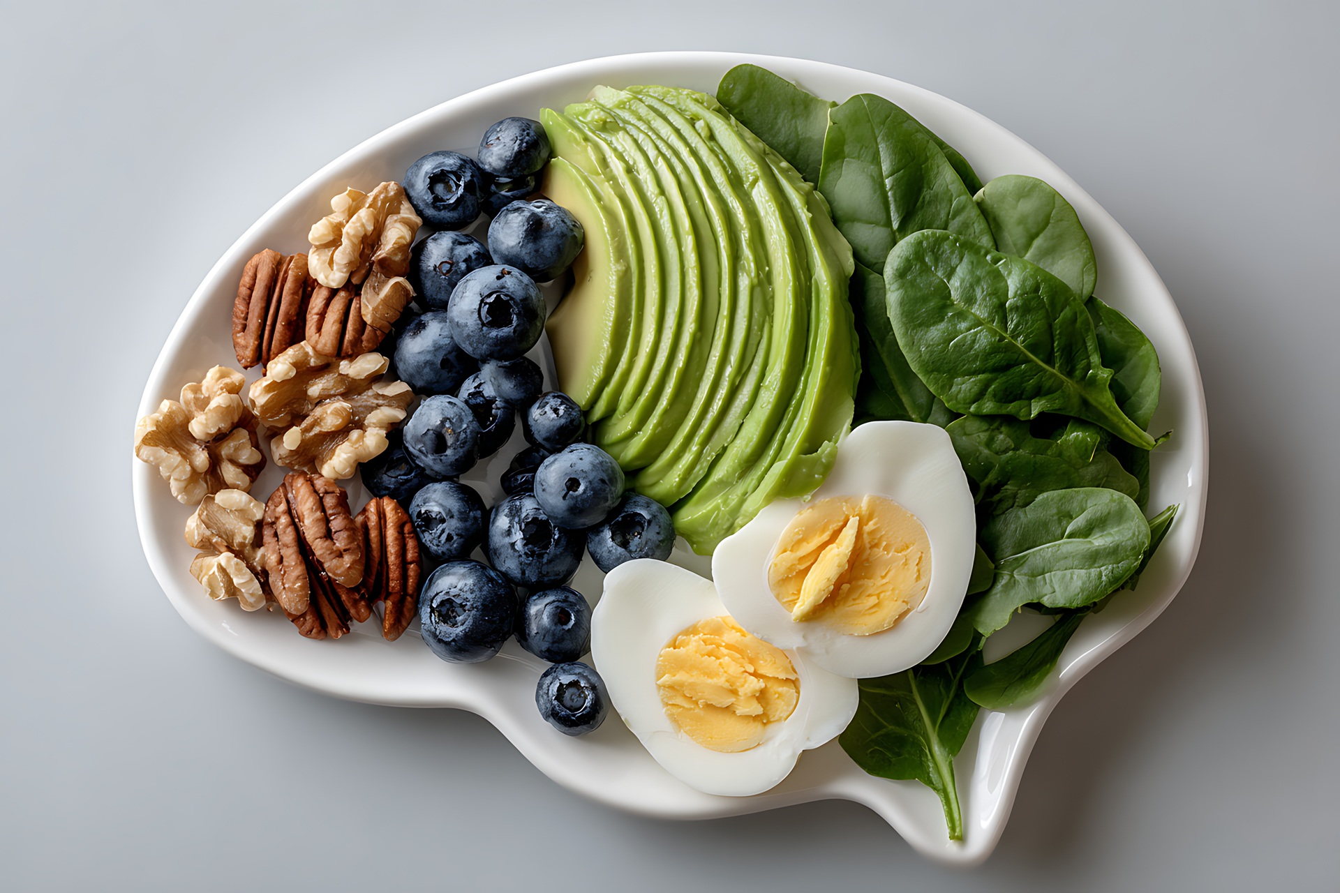 Teller in Gehirnform mit gesunden Lebensmitteln | Heilerde